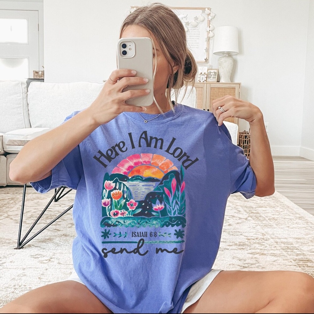 Blue Graphic T-Shirt with Colorful Design